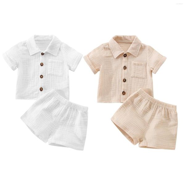 Giyim Setleri Pudcoco Kids Bebek Bebek Erkek Şort Set Kısa Kollu Düğme Gömlek Elastik Bel Yaz Kıyafet 2-6T