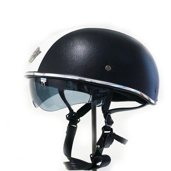 KCO PU Deri Motosiklet Yarım Kask Vintage Kadın Elektrikli Scooter Kask Retro Erkekler Motosiklet E-Bike Moto CASCO222F