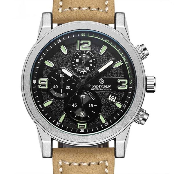 Relógios de pulso de alta qualidade, modernos, elegantes, de liga, relógios de pulso masculino, luminoso, de couro de quartzo, relógio de pulso