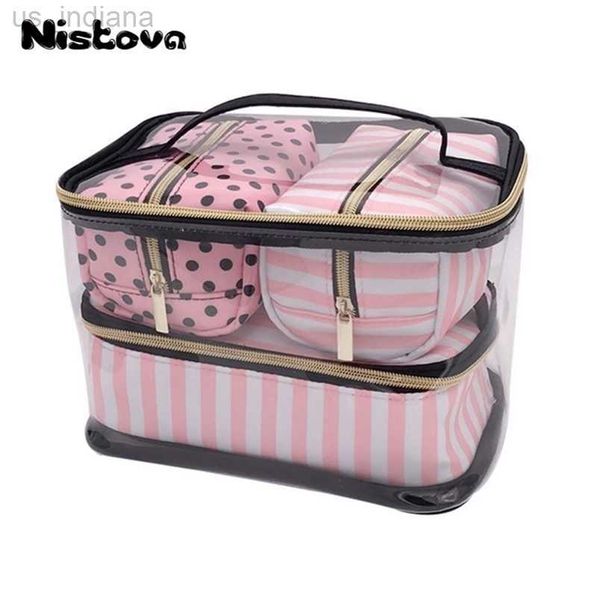 Astucci per cosmetici Astucci per cosmetici Astucci per cosmetici Organizzatore trasparente in PVC Set da toilette da viaggio Rosa Beauty Makeup Estetista Vanity Necessaire Trip 220909 Z230728