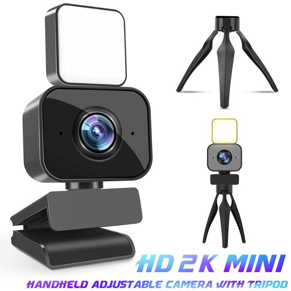 Webcam 1080P paragonabile 2K 4K con luce ad anello Treppiede Copertura webcam Colori Luminosità regolabile per PC portatile Streaming