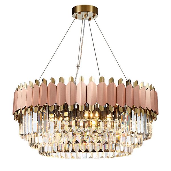 Moderno cristal rosa ouro retângulo lustre iluminação para sala de jantar quarto lustres redondos sala de estar luminárias AC100-334y