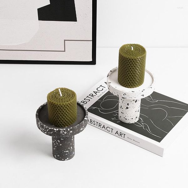 Castiçais Nordic Modern Holder Home Decor Terrazzo Castiçal Redondo Luz Decoração de Luxo Tampo da Mesa Copo Criativo