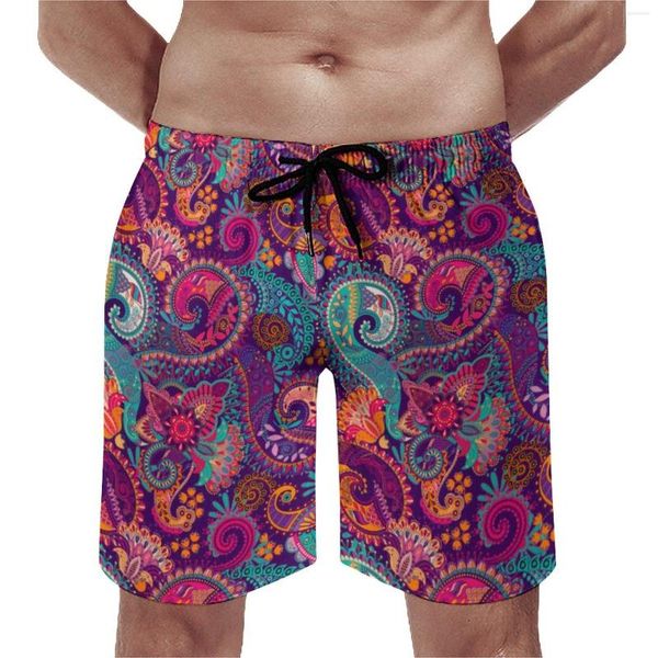 Pantaloncini da uomo Floral Paisley Board Viola e arancione Comodi pantaloni da spiaggia Tempo libero Costume da bagno di grandi dimensioni Maschi