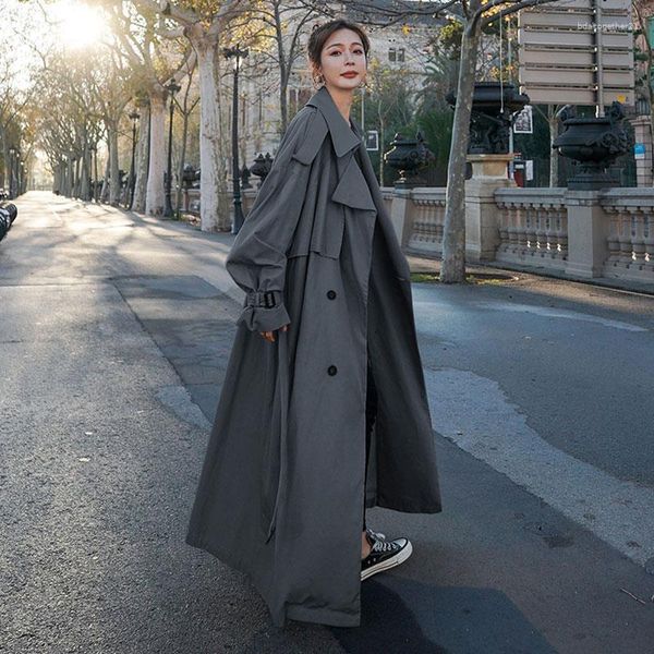 Frauen Trenchcoats Korea Lose Große X Lange Casual Mode Windjacke Zweireiher Gürtel Mädchen Y2k Kleine Frühling Mantel cape