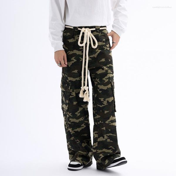 Herren Jeans High Street Schärpen Taschen Patchwork Camouflage Cargohose Für Männer Gerade Lässige Lose Hip Hop Unisex Hosen Baggy Overalls