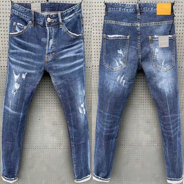 Jeans da uomo Pantaloni strappati con foro blu Moda Italia Pantaloni skinny in denim stile motociclista Pantaloni da motociclista Rock Revivalkq36kq36