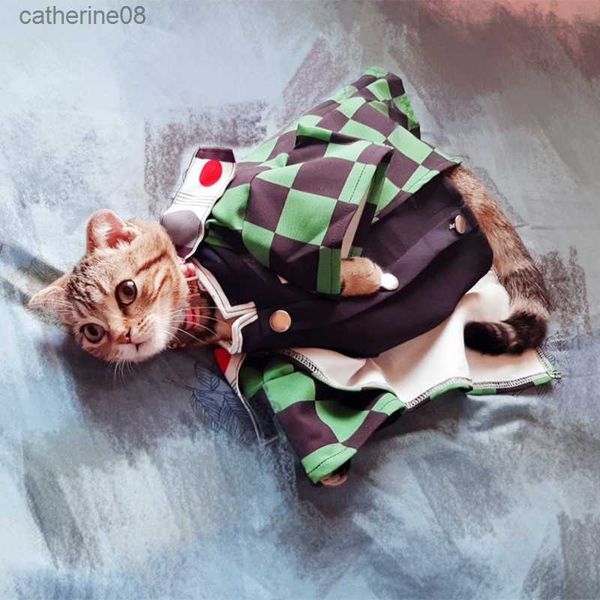 Traje Cachorro Cachorro Cachorro Matador Demônio Design Adorável Tanjirou Cachorro Pequeno Kitty Cosplay Traje Roupa Roupa Bonito Pet Kimono L230621