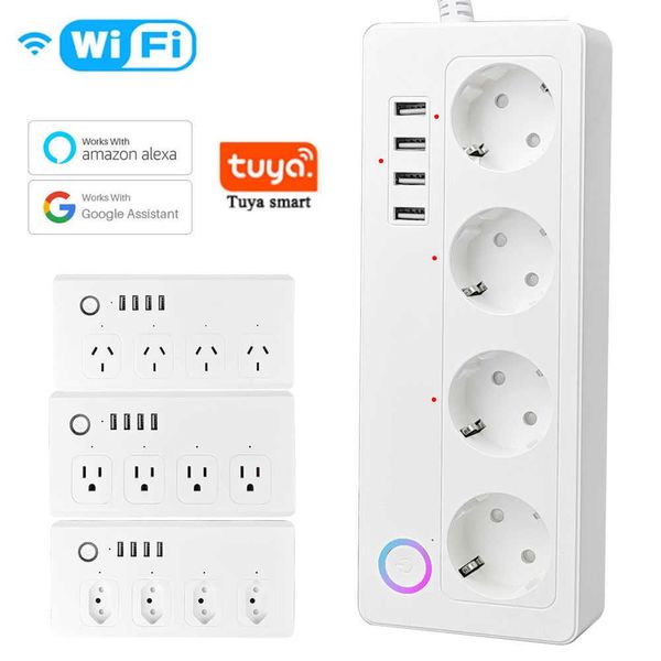 Plugues de energia inteligentes 10A/16A Power Strip Tuya Smart Plug Power Strip Cabo de extensão Smart Home EU Socket Trabalho com Alexa HKD230727