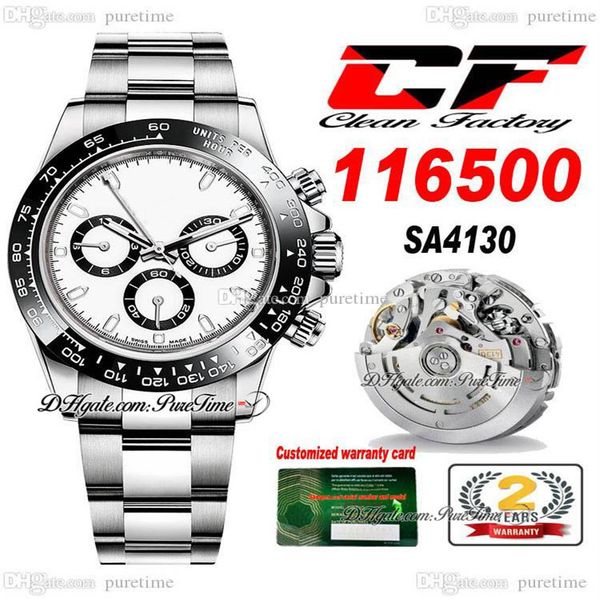 Clean CF 116500 SA4130 Automatik-Chronograph Herrenuhr V3, schwarze Keramiklünette, weißes Zifferblatt, 904L-Stahl-Oystersteel-Armband, Super E342G