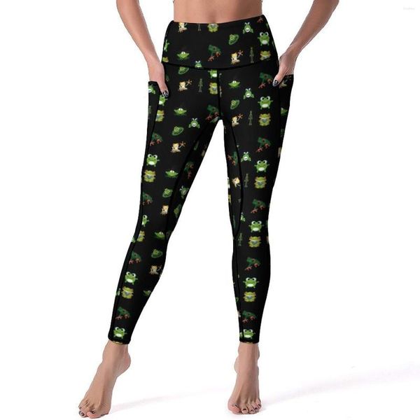 Pantaloni attivi Tasche con leggings a forma di rana divertenti Cartoon Frogs Lovers Design Yoga Vita alta Work Out Legging Retro Stretch Sport