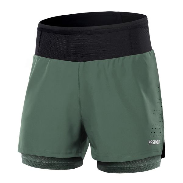 Shorts masculinos Arsuxeo Men 2 em 1 Shorts de corrida cintura alta Shorts esportivos Shorts de treino com bolsos para academia Jogging Tênis 230727