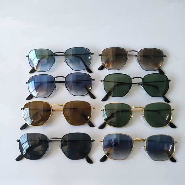 Hohe Qualität Glas Objektiv Sechseckige Sonnenbrille Männer Frauen Retro Runde Sonnenbrille Luxus Metall Rahmen Brillen
