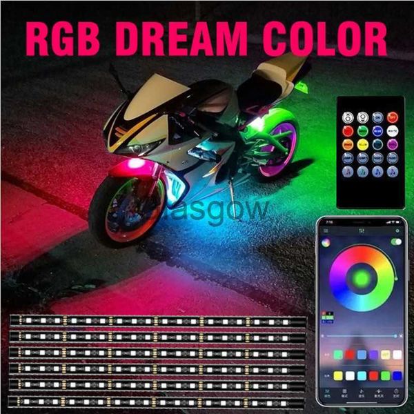 Iluminação da motocicleta 1 conjunto RGB LED Car Dream Color Underglow Underbody Strip Light para motocicleta Lâmpada ambiente universal com controle APP 12V x0728