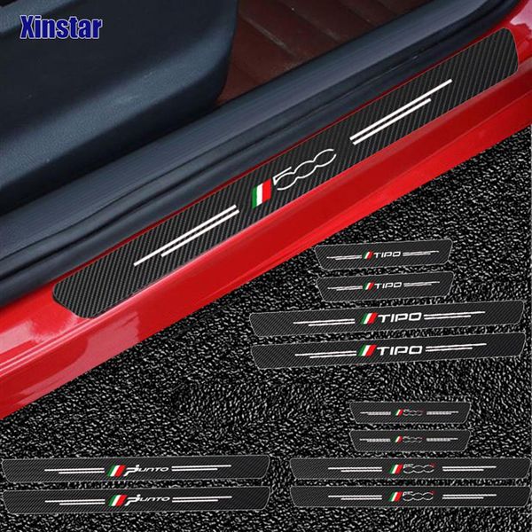 4 stks Koolstofvezel Auto Dorpels Guards Sticker Voor Fiat Panda 500 500x 500l TIPO PUNTO260T