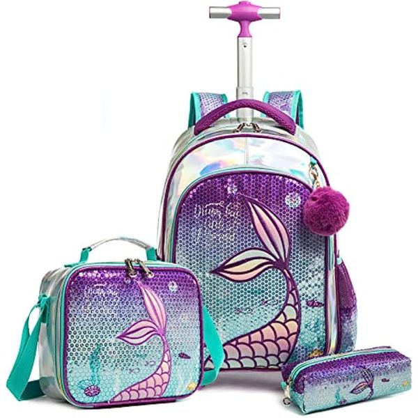 Rucksäcke Schultaschen Kinder Rolling Mermaid Rucksack für Mädchen Kindergepäck Koffer mit Rädern Trolley Rucksäcke mit Rädern Reisetaschen 230728