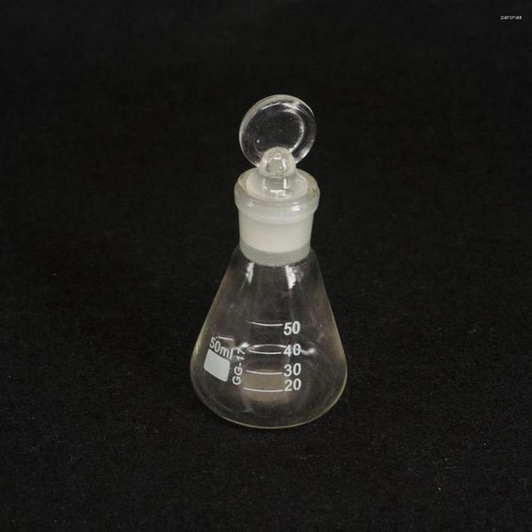 50 ml Labor-Erlenmeyer-Erlenmeyerkolben aus Borosilikatglas mit eingeschliffenem Stopfen