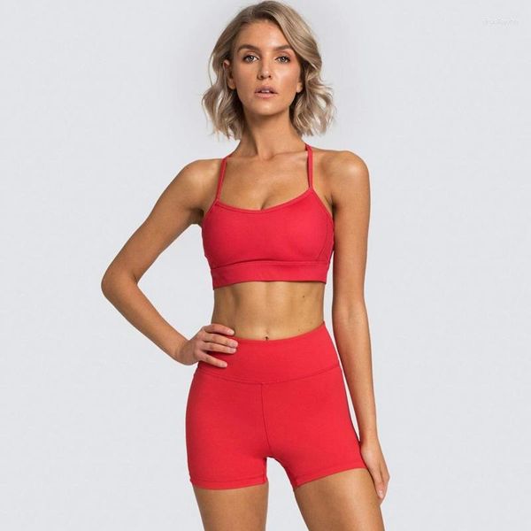 Completi sportivi Completi da palestra Completi da donna Reggiseno sportivo Pantaloncini Set Abbigliamento da allenamento in lycra da donna Abbigliamento fitness Rosso Arancione Rosa