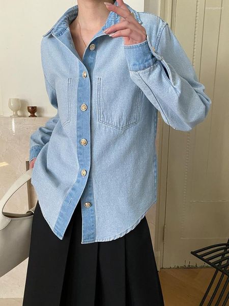 Camicette da donna con doppia tasca vintage Shackets Giacca in camicia di jeans con bottoni dorati