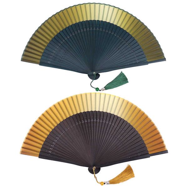 Produtos de estilo chinês estilo ventilador dobrável ventilador feminino real pequena flor esculpida gradiente em branco ventiladores decorativos verdes