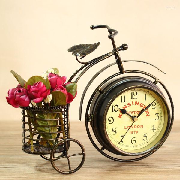 Relógios de parede Ferro Forjado Bicicleta Relógio de Mesa Rural Dupla Face Silencioso Sala de Estar Decorativa Decoração de Mesa 28 24 8cm