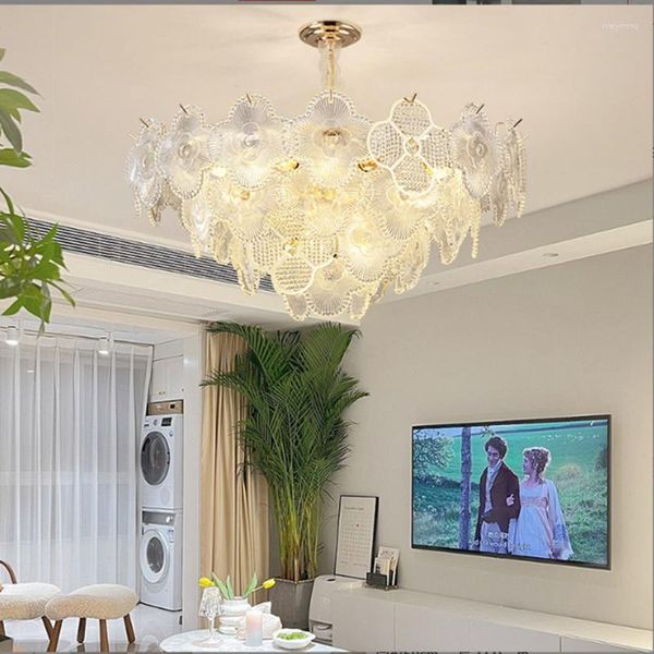 Lampadari Luci Villa di lusso Soggiorno Moderno LED E14 Camera da letto Lampade interne Lampada da soffitto da pranzo in cristallo di prugna francese