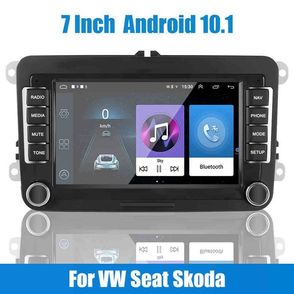 Araba Radyosu Android 10 1 Multimedya Oyuncu 1G 16G 7 inç VW Volkswagen Koltuğu Skoda Golf Passat 2 Din Bluetooth WiFi GPS213T