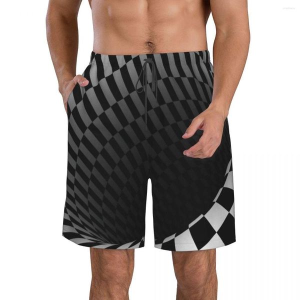 Shorts Masculino Geométrico E Ilusão 3D Monótono Mistério Vortex Praia Fitness Maiô Secagem Rápida Engraçado Diversão na Rua