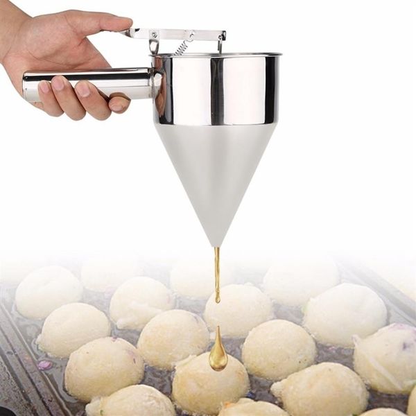 In acciaio inox pastella Pancake Ball Dispenser Torta Cupcake Dough Dispenser Imbuto Famiglia Takoyaki Macchina Octopus Balls Mak Y20282B