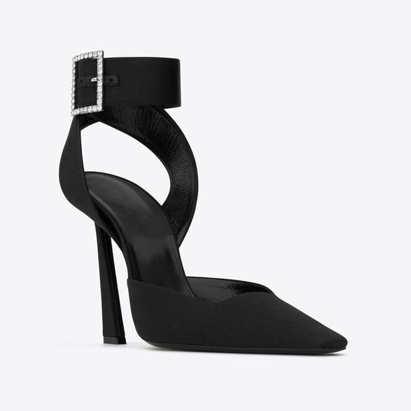 Sapatos femininos de grife sapatos sociais luxuosos pretos Fanny Slingback em cetim crepe salto largo EU35-40 com caixa vestidos de noiva