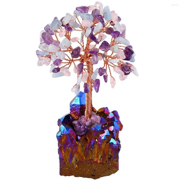 Sacchetti per gioielli Ametista naturale Quarzo rosa Fortuna Albero dei soldi con rivestimento Base ruvida Chip Reiki Minerale per decorazioni per la camera Ornamenti Regalo fai da te