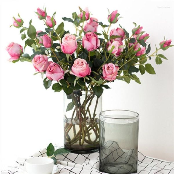Flores decorativas retrô Rosa Búlgara Artificial Arranjo de Enfeites de Flores Falsas para Sala de Estar