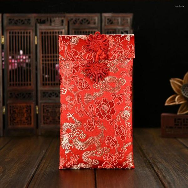 Embrulho para presente vermelho estilo chinês bordado design envelope pano brocado bolsa dinheiro sorte bolsa ano casamento suprimentos para festas