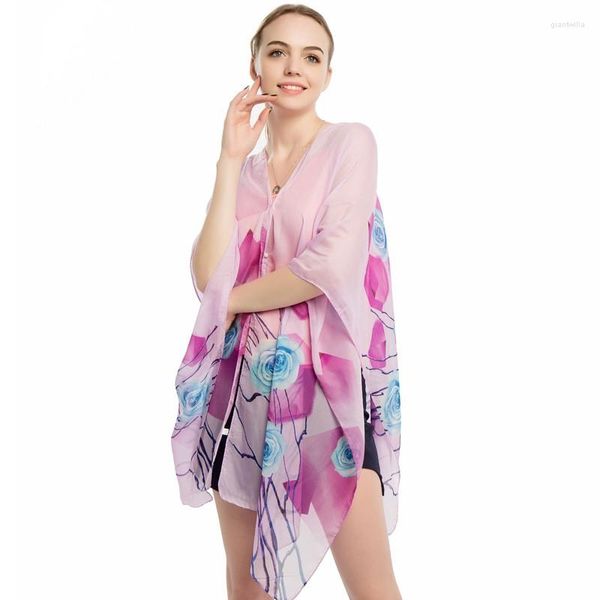 Sciarpe 2023 Sciarpa da donna Scialle Poncho Fiore Stampato Protezione solare Protezione solare Copri bikini da spiaggia Morbido formato libero