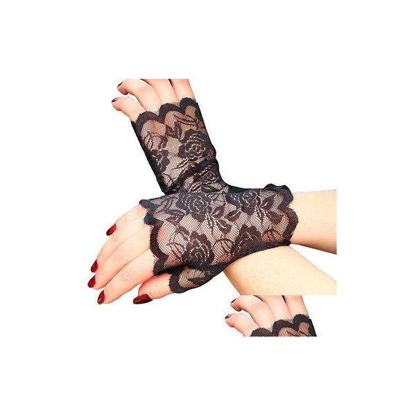 Fünf Fingerhandschuhe Mode Frauen Spitze Blumen Lange Fingerlose Halbfinger Fishnet Mitten Hohl Solide Sommer Sunsn Black Drop Delive Dhjlo