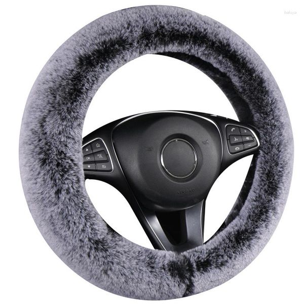 Cobertura de volante longa de pelúcia quente inverno outono capa de aderência para carro adequada para protetor de envoltório de tamanho 37-38 cm/14,5