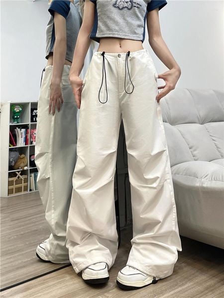 Женские брюки корейская модная девочка в комбинезоны прямо свободные плиссированные шнурки. Случайная грузовая уличная одежда Мужчины и женщины Cothes y2k в стиле