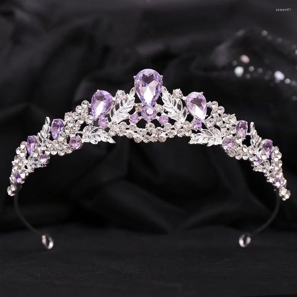 Grampos de cabelo cor de prata cristal roxo nupcial tiaras coroas luxo strass diadema coroa tiara para mulheres noiva acessórios de casamento