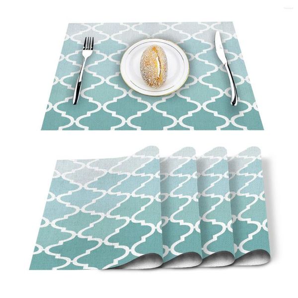 Caminho de mesa 4/6 peças conjunto de tapetes geométricos azul verde gradiente turquesa guardanapos acessórios de cozinha festa em casa jogos americanos decorativos