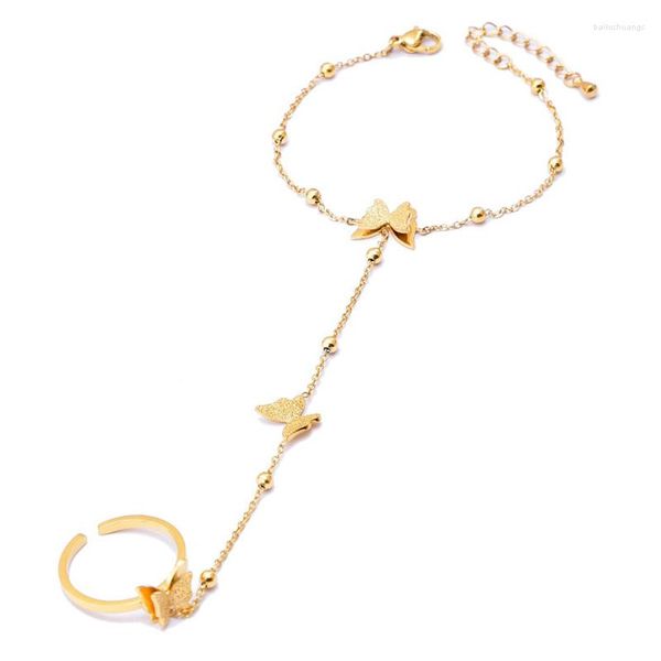 Charm Bracelets Moda Aço Inoxidável Borboleta Pingente Corrente Pulseira de Pulso Anel de Dedo 2023 Tendência Estética Jóias