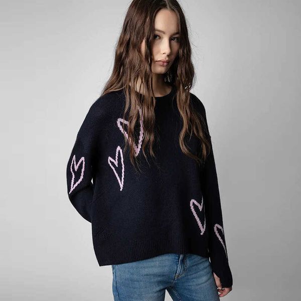 Suéteres de grife Zadig Voltaire Love Hand Hair Hanging 100 Cashmere Knitwear Women Loose Classic fashion Sweater oversized tops