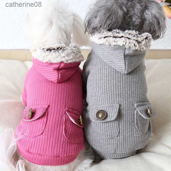 Felpe con cappuccio per animali domestici a righe Pet Dog Cat Clothes Winter Warm et Cappotti con cappello Abbigliamento per cani Cat Pet Abbigliamento Teddy L230621