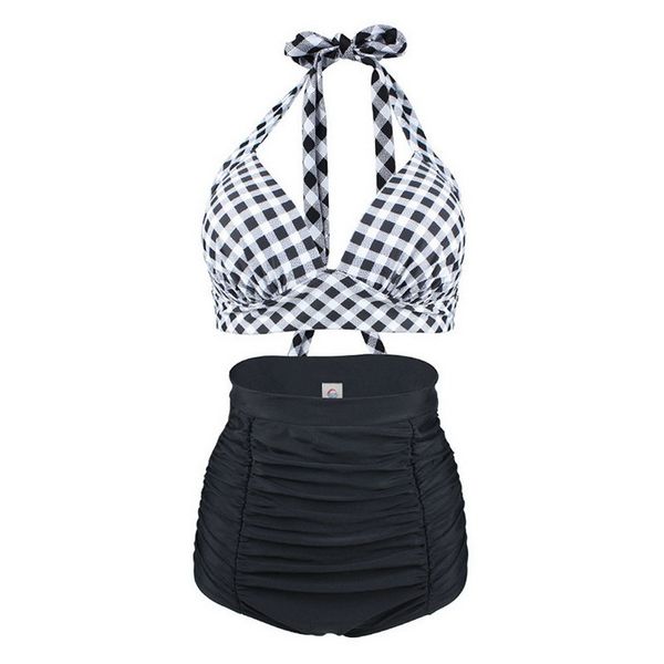 Badebekleidung Plus Size Damen Neckholder-Bikini-Set mit hoher Taille Push-Up-Badeanzug Plaid Vintage Sexy Strand-Badeanzug Badebekleidung Retro XXL XXXL 230727