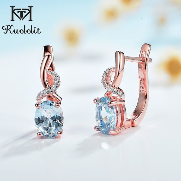 Kulak manşet Kuololit 585 Gül Altın Topaz Taş Lüks Klip Küpeler Kadınlar İçin Gerçek 925 STERLING Gümüş Zümrüt Nane Safir Küpeler 230728