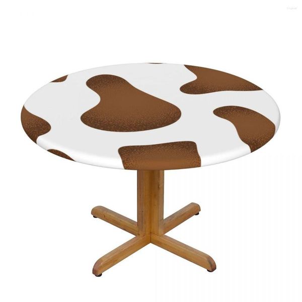 Toalha de mesa moderna capa redonda elástica toalha de mesa marrom pele de vaca decorativa para casa