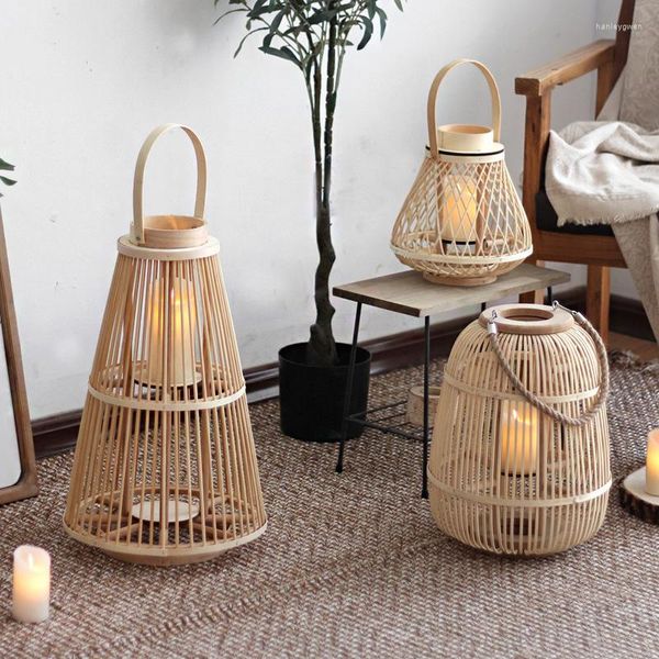 Luminárias de chão castiçal de bambu nórdico vintage criativo feito à mão luminária para sala de estar quarto mesa de jantar luz de canto