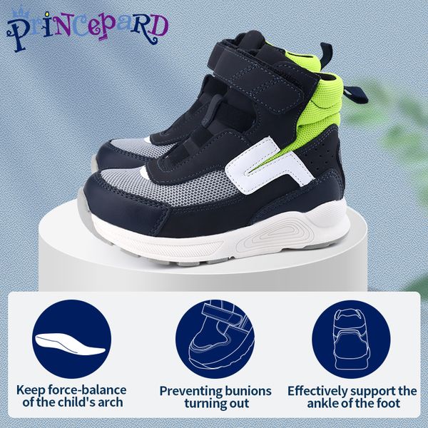 Sneakers correttive alte per bambini per ragazzi e ragazze, stivaletti ortopedici per bambini con supporto per arco plantare per piedi piatti