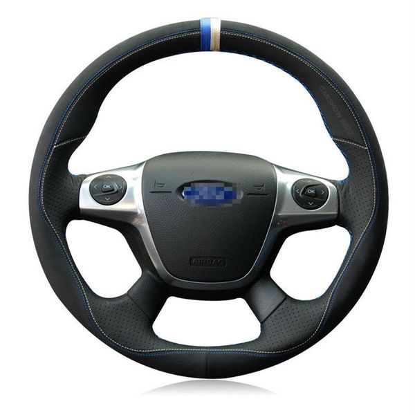 Capa de volante de carro costurada à mão para Ford Kuga Focus Top Couro 319V