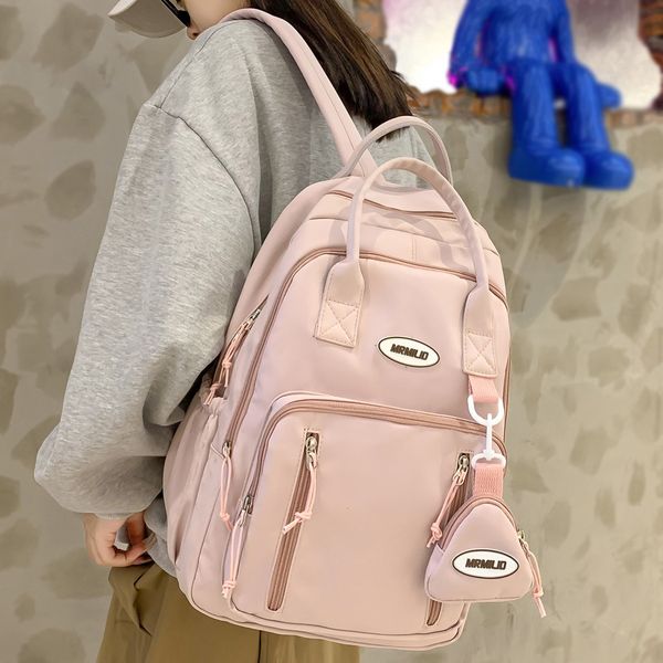 Schultaschen Laptop Rosa Weibliche Geldbörse Wasserdichte Student Büchertasche Dame Kawaii Mode Mädchen Nylon College Rucksack Frauen Reisen Schultasche 230727