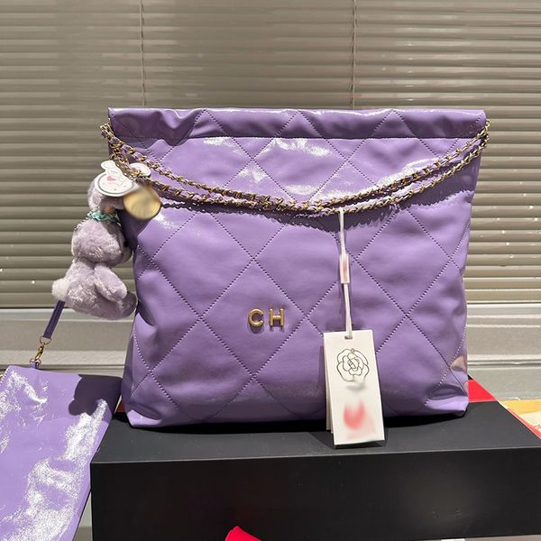 Bolsa de ombro feminino de alta qualidade 22 Saco de lixo de lixo de grandes dimensões Diamante hardware de diamante fivela de fivela de fivela de duas peças de duas peças Charm de moeda de moeda Bolsas de crossbody 39cm